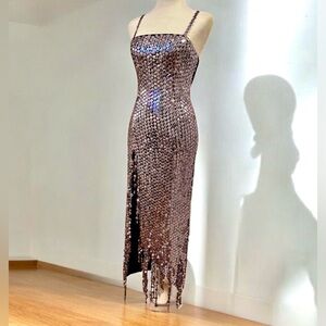 The Attico Avery Asymmetric Sequin Midi-Dress